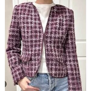 Ann Taylor Womens Size 16 Purple Tweed Jacket Hook And Eye Closure Equestrian